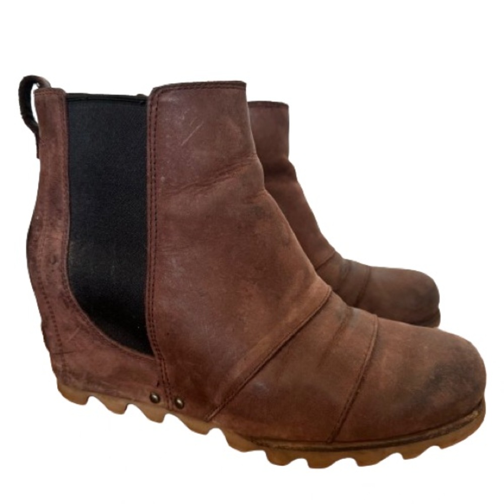 Sorel Lea Burgundy Wedge Booties Leather Pull On Boots Outdoor Fall Winter